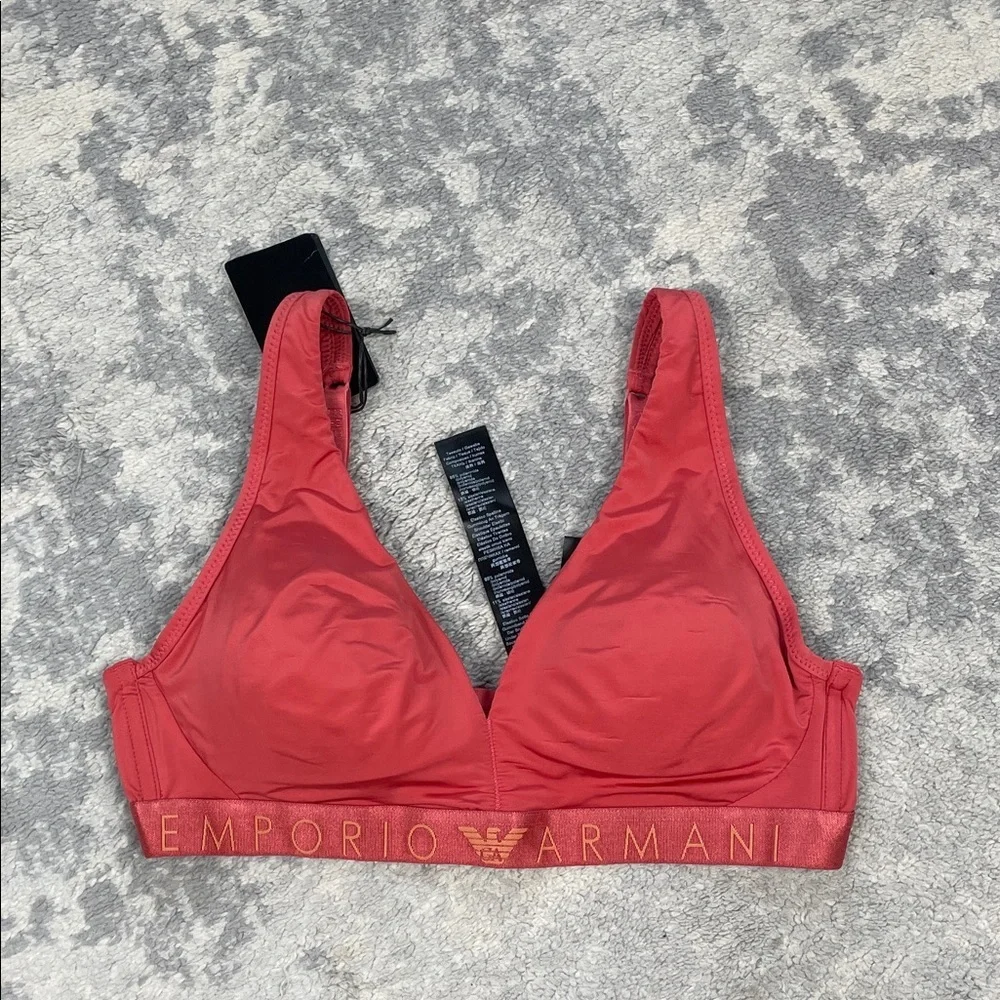 NWT Emporio Armani Underwear Padded Triangle Bralette Bra Rust Red Sz M